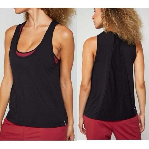 NWT Fourlaps Surge Sleeveless Tank Top S Black Mesh Panel Scoop Neck - Picture 1 of 8